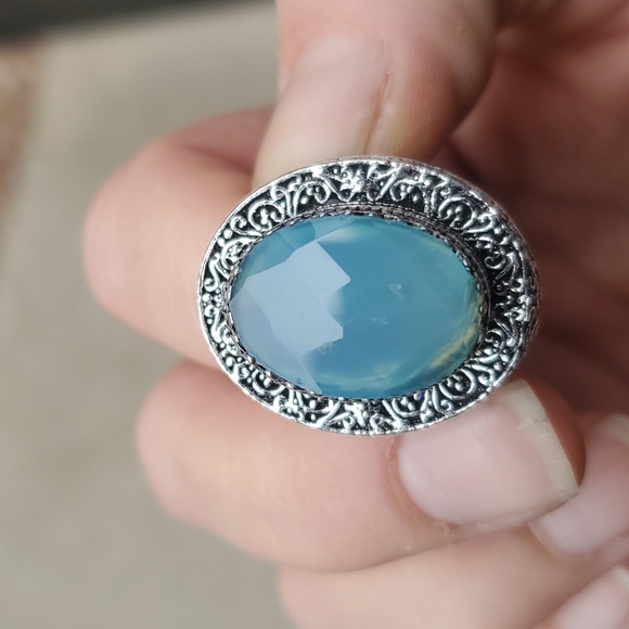 New Huge Faceted Chalcedony 925 Silver Statement Ring. - Picture 11 of 16